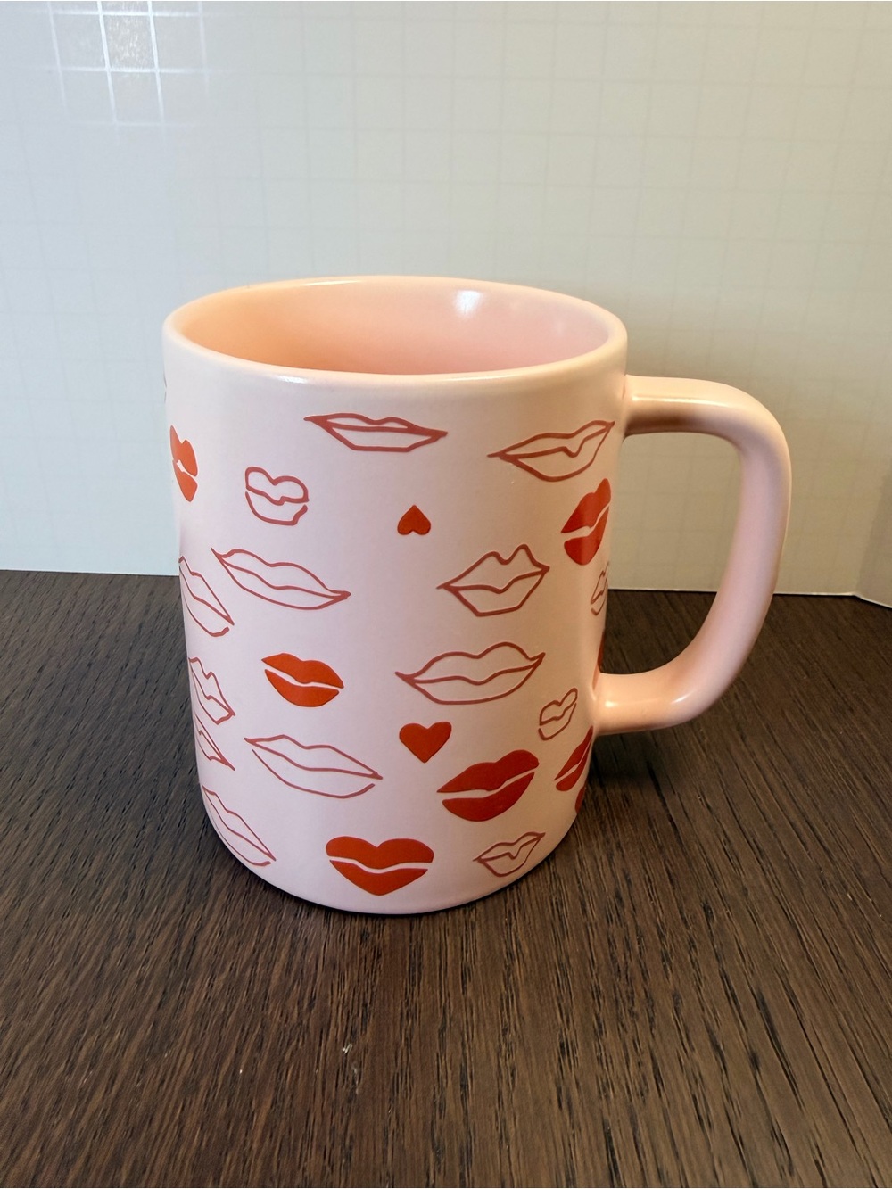 Starbucks 2020 Pink Mug with Red Lip & Heart Motifs